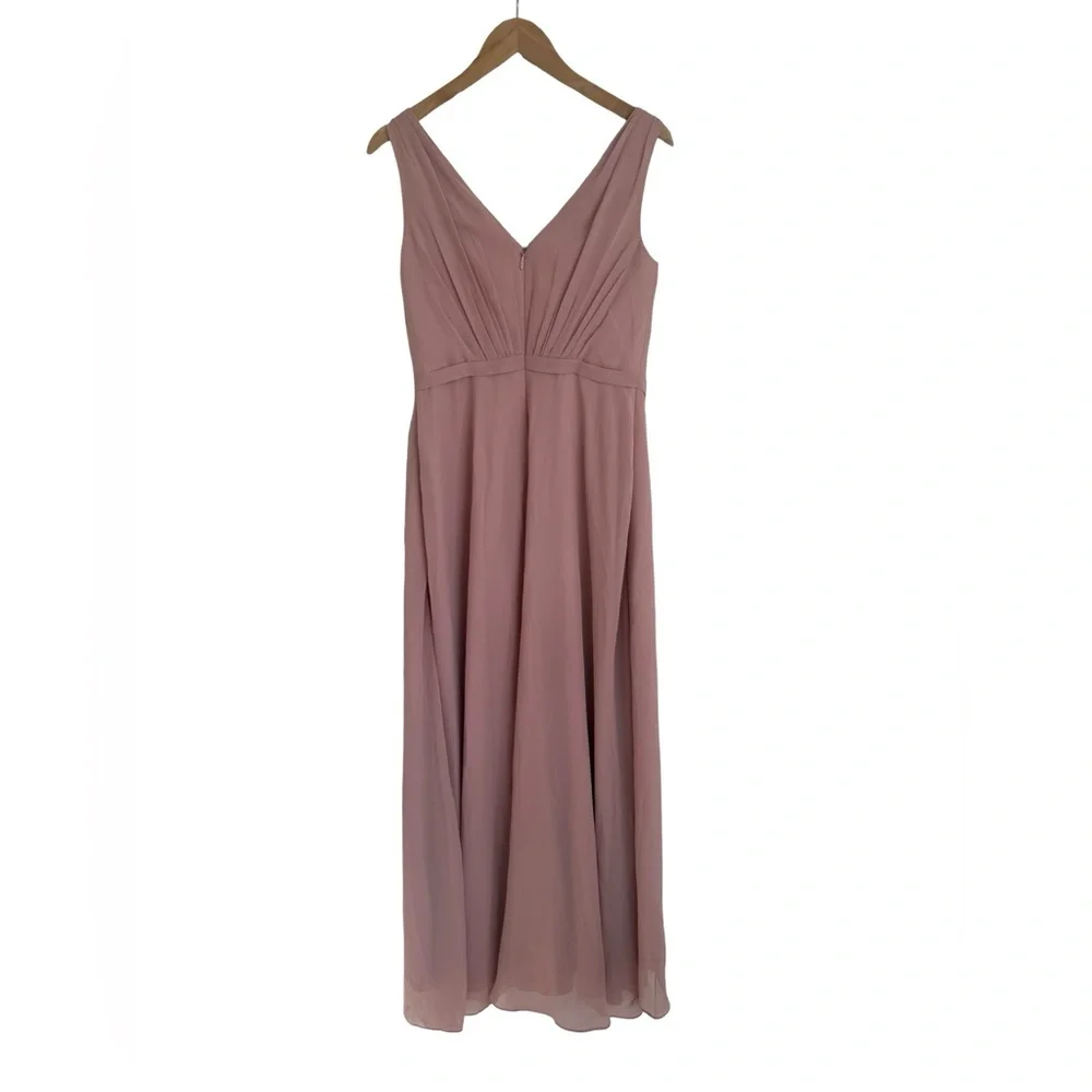 JJ’s House A-line V-Neck Asymmetrical Chiffon Bridesmaid Dress Dusty Rose Pink 8